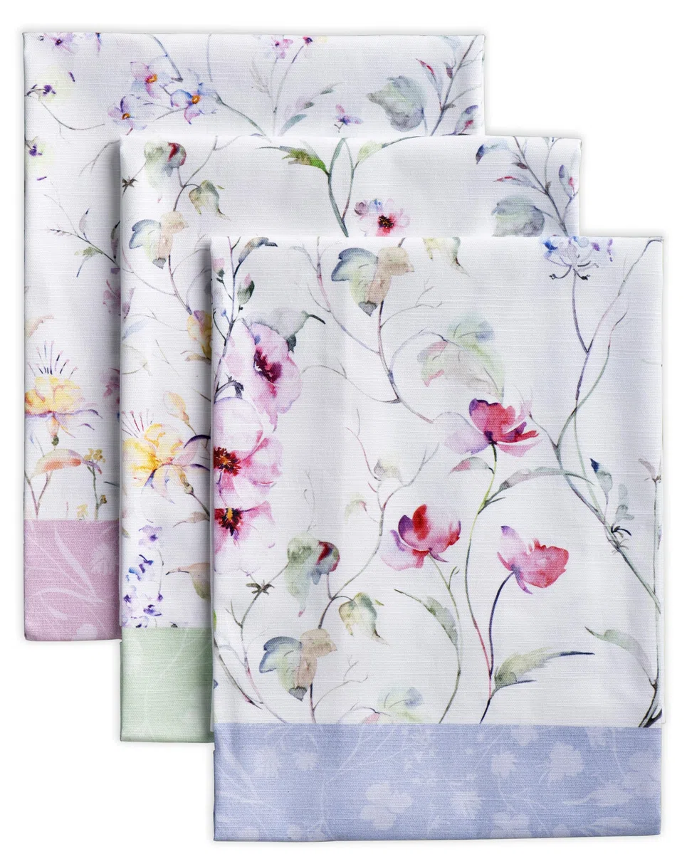 Maison d'Hermine Küchenhandtücher, 3er-Set, 100% Baumwolle, 70 x 50 cm, wiederverwendbar, saugfähig, mit Aufhängeschlaufe, ideal für Küche und Esszimmer,Frühjahr Sommer - Summer Floral