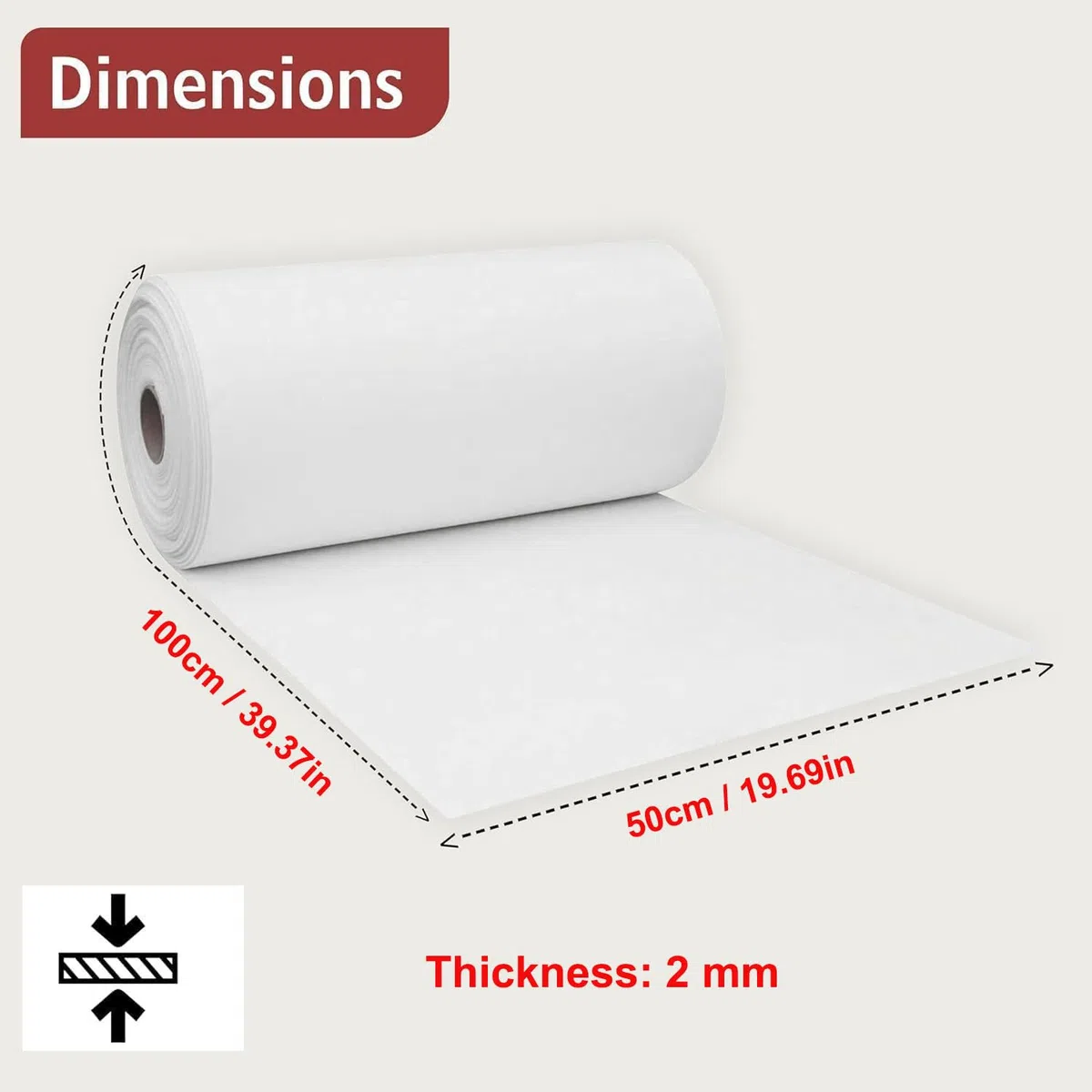 Hochtemperatur-Keramikfaserpapier, 50 x 100 cm, Isolierdichtung for Öfen, Brennöfen und Brennöfen, 2300 °F(Thick: 2mm)