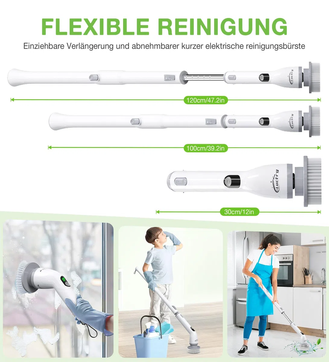 Elektrische Reinigungsbürste mit 4 Aufsätzen, 400 U/min Turbo, Teleskopgriff & 2500mAh Akku – Bad, Küche, Fliesen, Auto, Fugen – Kabellos & wasserdicht