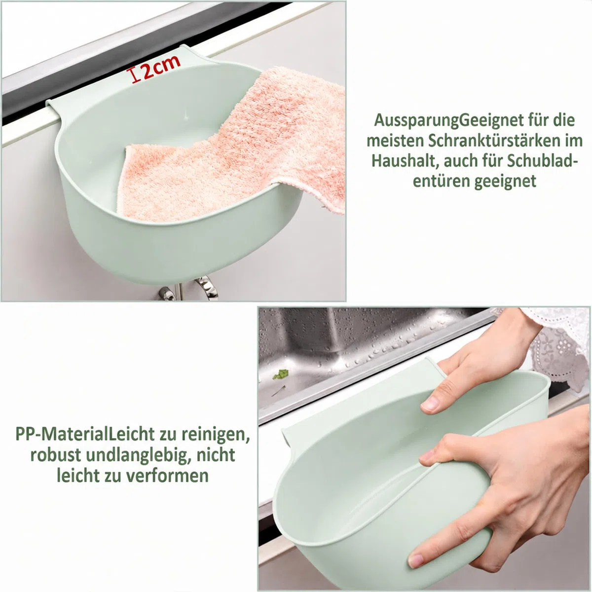 2x Auffangschale für Küchenabfälle, Wickeltisch Organizer zum Anhängen,Waschschüssel Baby für Wickeltisch,Abfallschale Abfalleimer Schubladen Abfallbehälter grün (Grün)