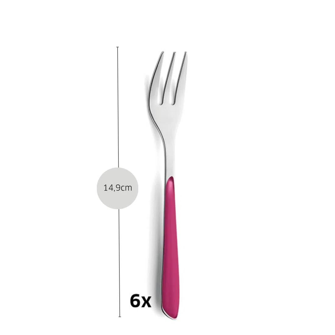 Kuppels Prisma Kuchengabeln 6-tlg., 18/0 Edelstahl, Himbeerrot | Rostfreies, spülmaschinenfestes Dessertgabel-Set mit mattem Design und attraktiver, bunter Farbauswahl verfügbar