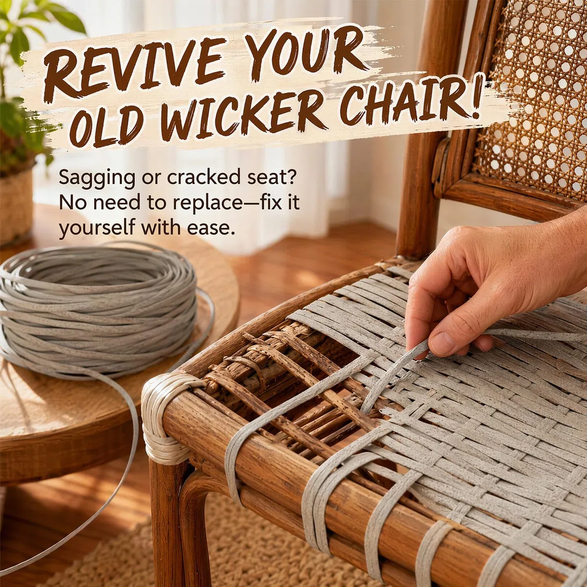 65m Kunststoff Gewebtes Rattan, Polyrattan Reparatur für Reparatur Von Outdoor, Gartenstuhl Ersatzbespannung, Synthetische Rattan Reparaturmaterial für Gartenstühle, Terrassenmöbel & Körbe (Beige)
