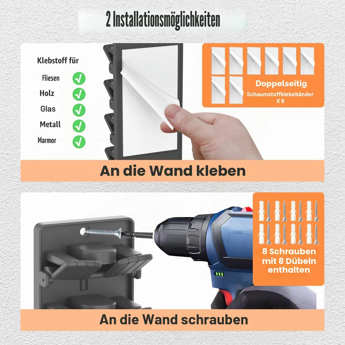 Hutorganizer für Baseballkappen 2er-Pack mit integrierten Federclips - Wandmontage Schrank-Hutständer-Halterung, Aufbewahrung für Tür/Schrank Display Hutständer Aufhänger (Starker Klebstoff