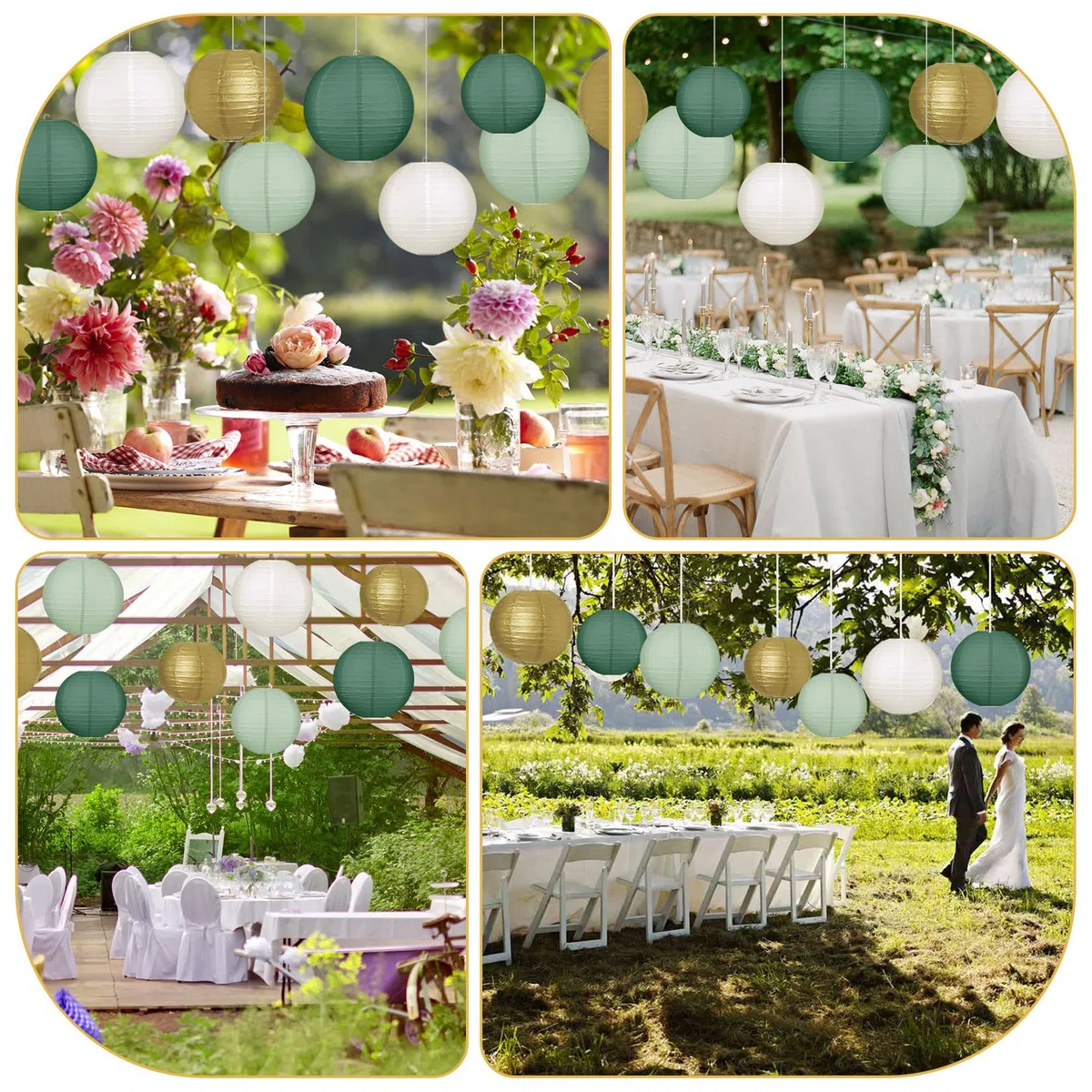 20 Stück Papierlaterne, Salbeigrün Papierlampion Classic Gerippter Papier Laterne Hängende Papierlaternen Wiederverwendbar Runde Lampenschirm für Hochzeit Gartenparty (Ø 15cm/20cm/25cm/30cm)