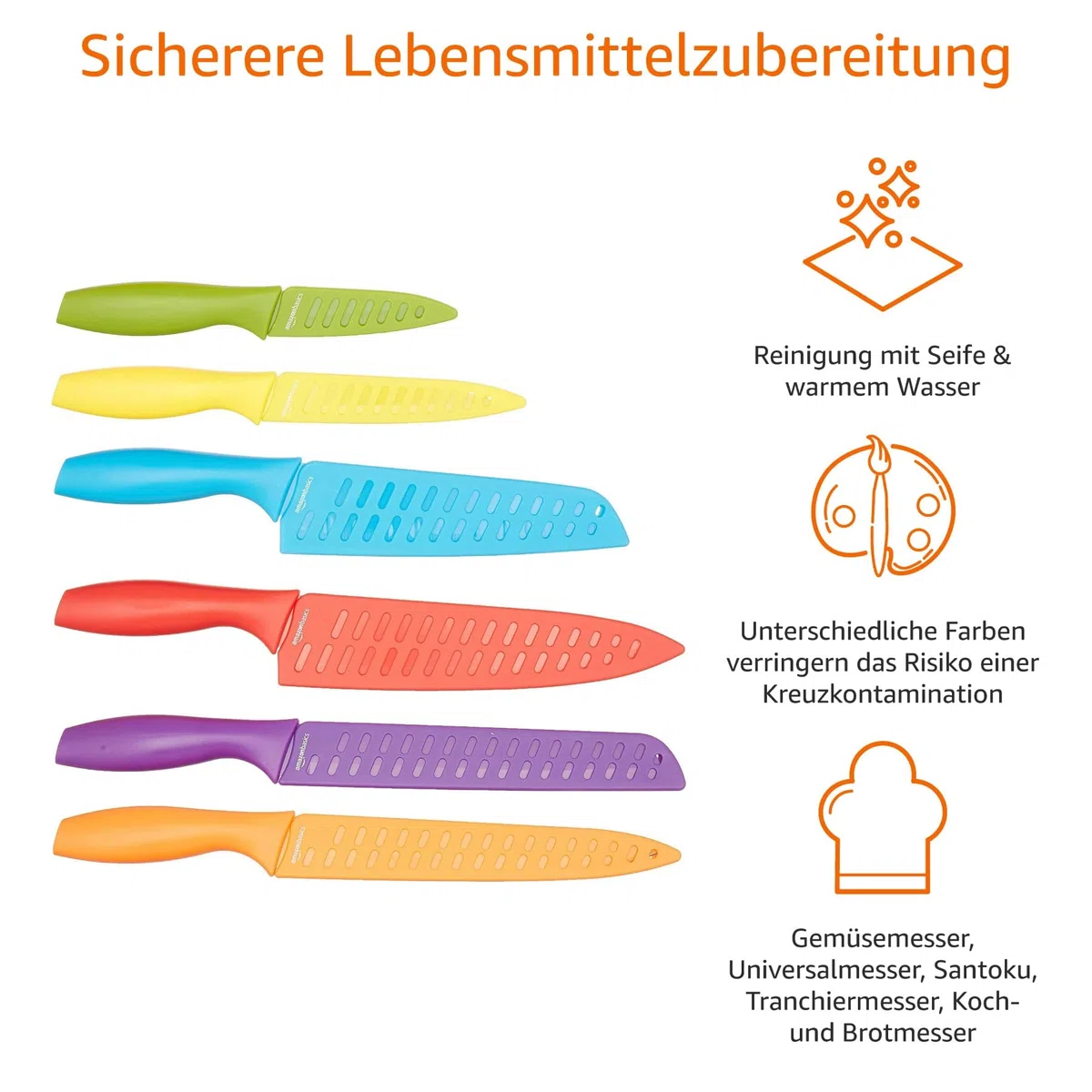 Amazon Basics Messer-Set, bunt, 12-teilig