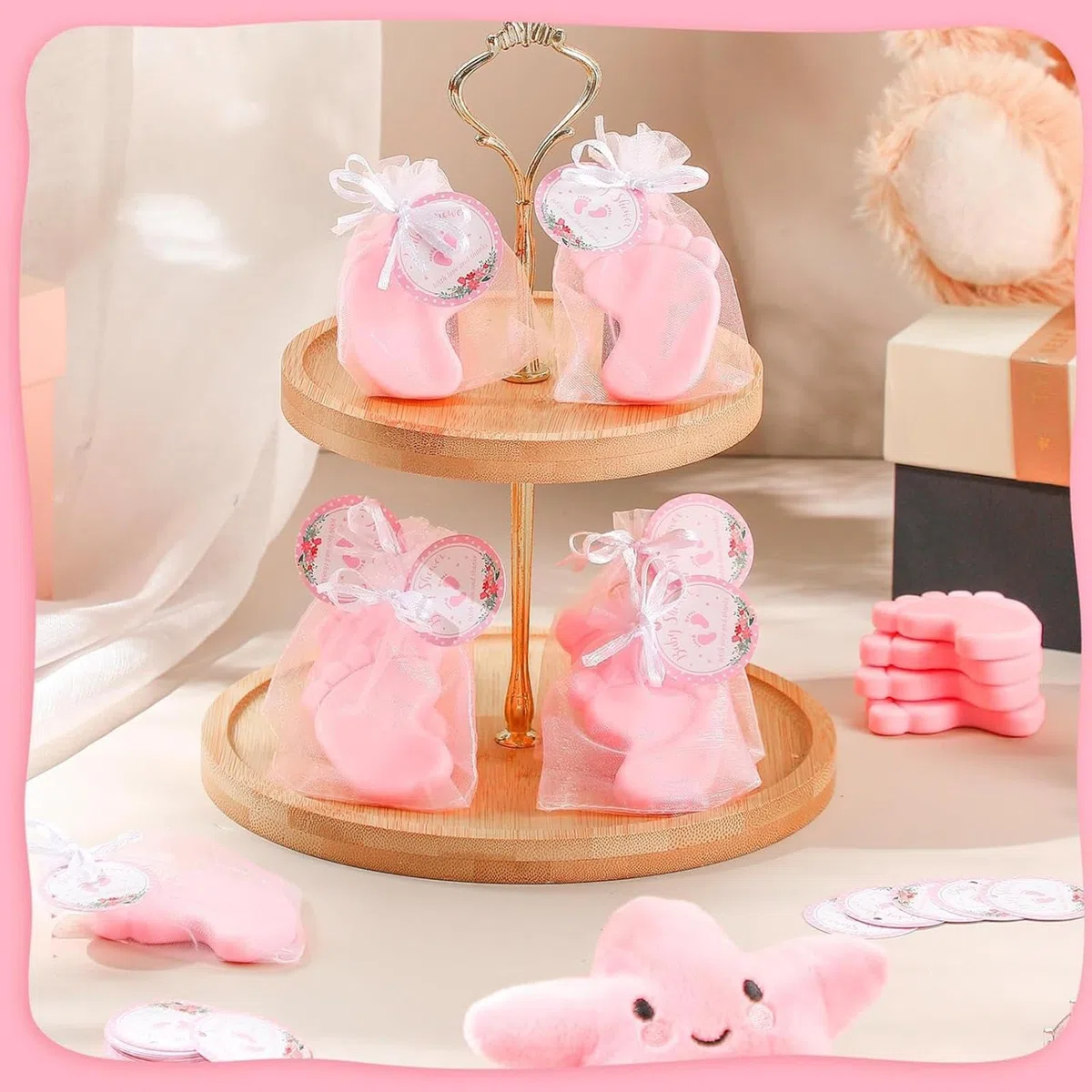 Handgefertigte Fußabdruck-Seife für Gäste, Souvenir, Geschenk, Baby-Party, Partyseife für Geburtstag, Hochzeit, Familienveranstaltung, Andenken (Mädchen), 10 Sets