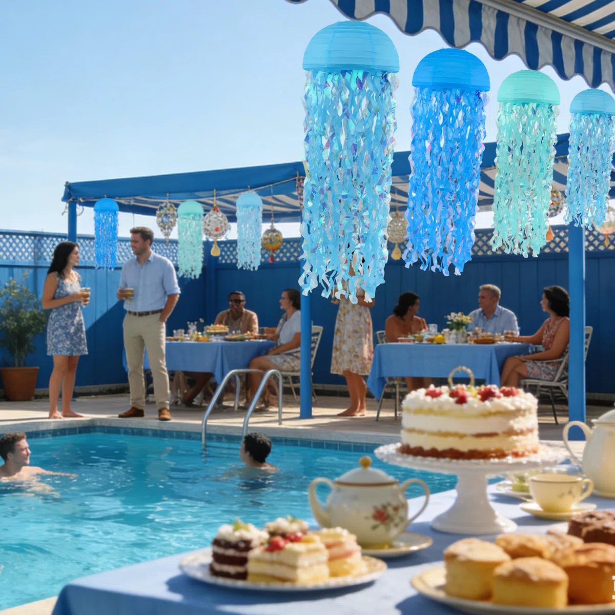 6 Stück Quallen Papierlaternen Ozean Lampions - Lampenschirm Unter dem Meer Geburtstag Deko, Meerjungfrau Ozean Thema Party Lieferungen, Partydekorationen für Geburtstag Feier (Blau)