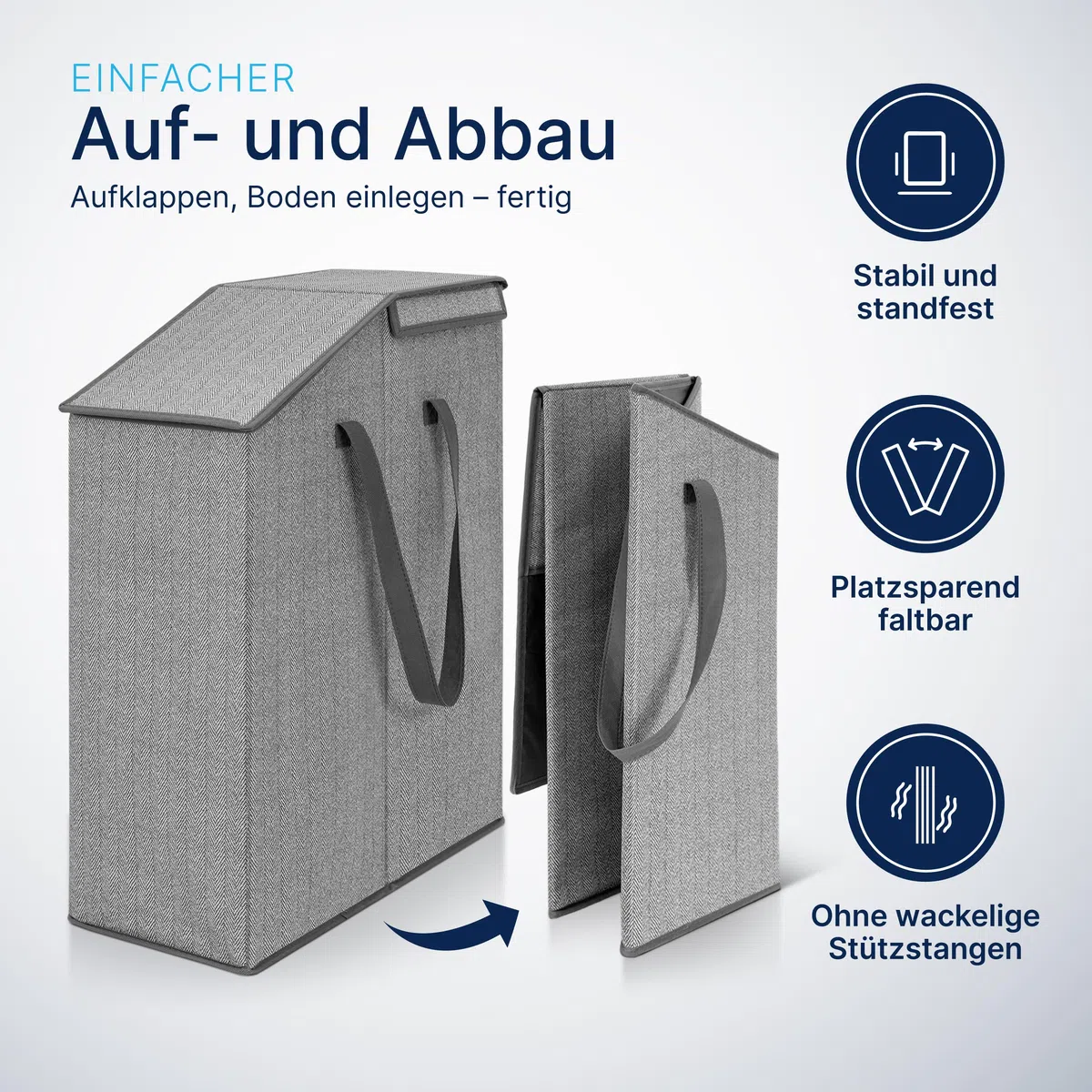 TOPP4u schmaler Wäschekorb mit Deckel - 52 L - 20x45x60 cm faltbarer Nischen-Wäschesammler - Platzsparende Wäscheaufbewahrung Wäschesortierer schmal, hoch - Großer Wäsche-Organizer tragbar mit Griffen