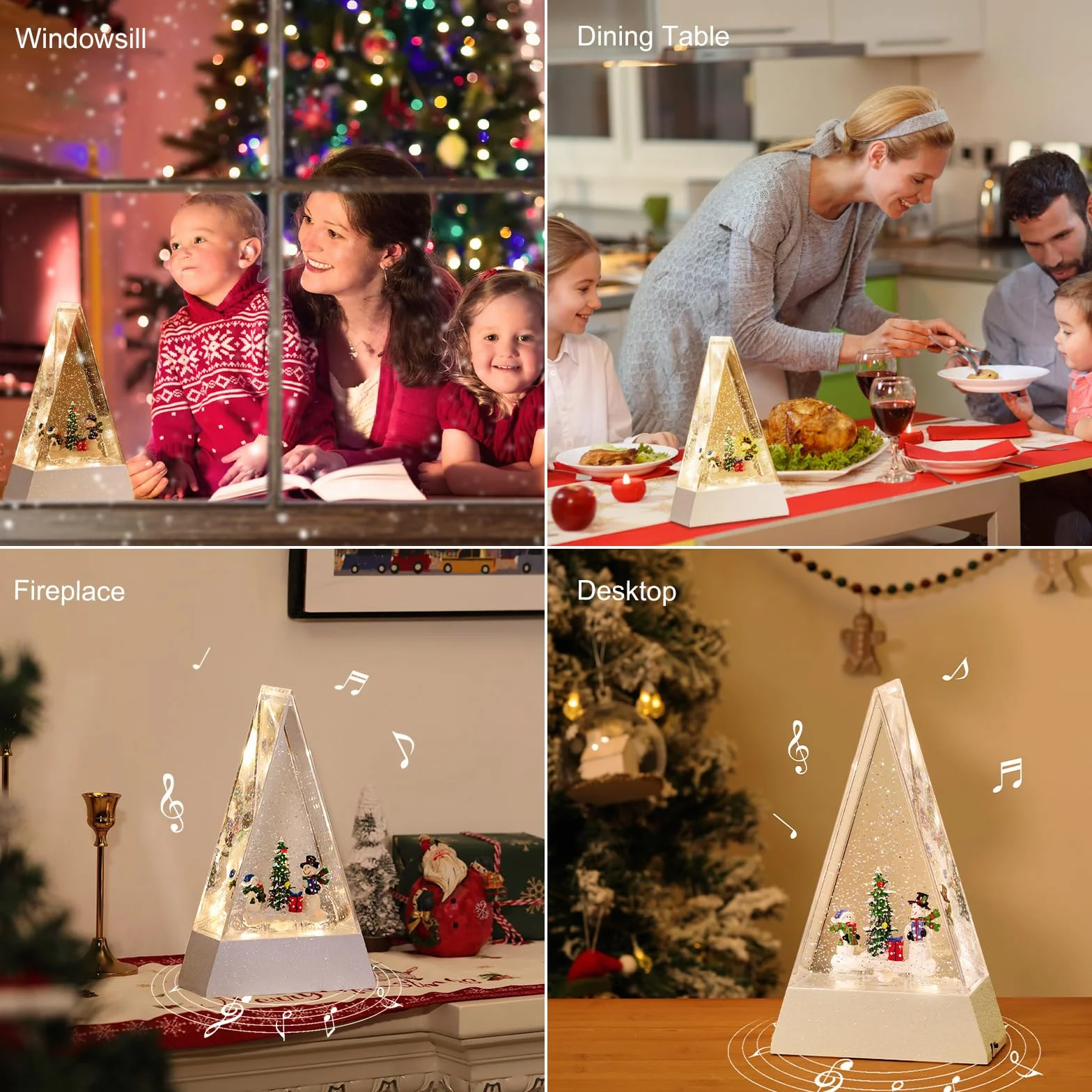 Lewondr LED Schneekugel Weihnachten mit Musik & Licht & Timer, Dreieck Elektrische Schneekugel Weihnachten mit 8 Weihnachtsliedern, Batteriebetrieben/USB-betrieben Weihnachtsmann Weihnachtslicht