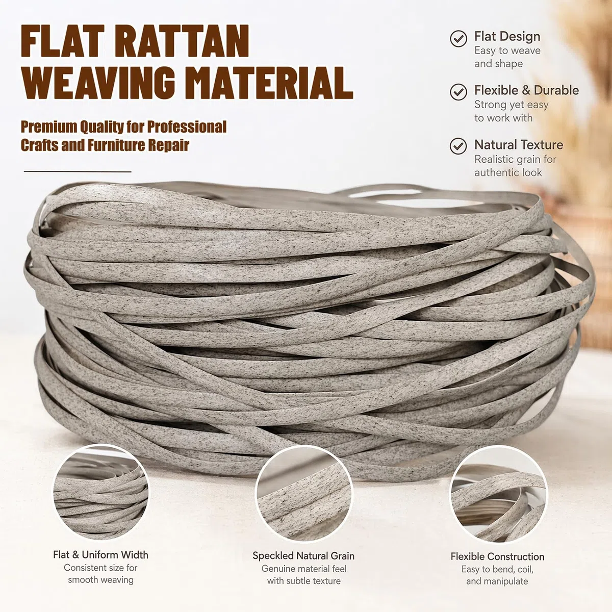 65m Kunststoff Gewebtes Rattan, Polyrattan Reparatur für Reparatur Von Outdoor, Gartenstuhl Ersatzbespannung, Synthetische Rattan Reparaturmaterial für Gartenstühle, Terrassenmöbel & Körbe (Beige)