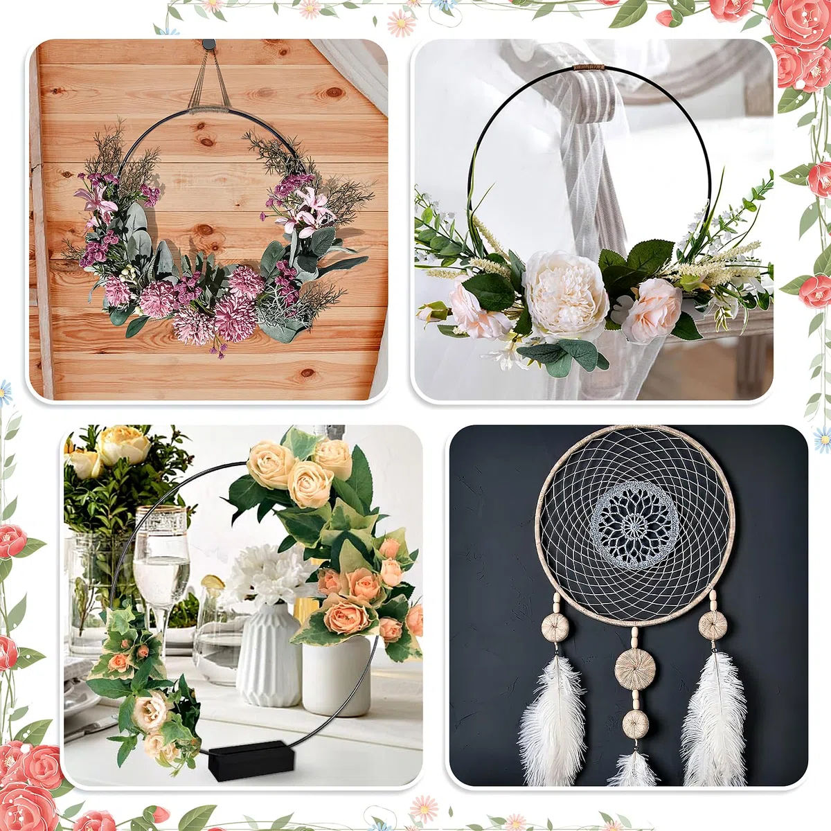 8 Stück Metallring zum Basteln, 30cm Tafelaufsätze Makramee Ringe mit Holz Kartenhalter DIY Kranz Handwerk Traumfänger für Hochzeitskranzdekor und Wandbehang (Black Ring)