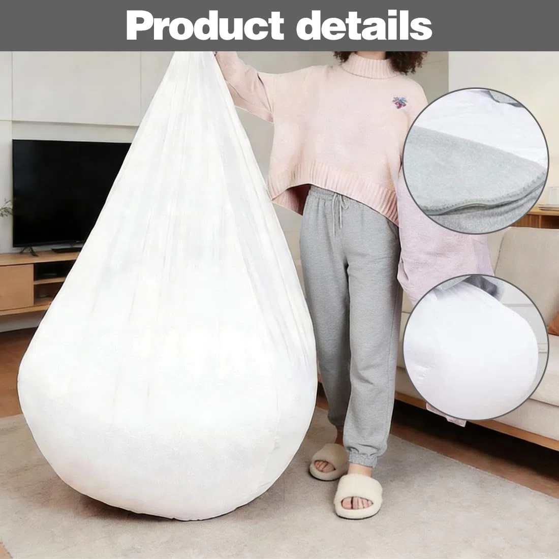 Yuragim Innenbezug für Sitzsac, Sitzsack-Einsatz XXL 100X120cm Innenbezug für Sitz Lazy Sofa, Sitzsack Taschentücher Ersatzbezu Sitzsackhülle Ersatzbezug für Sitzsackeinsatz Sitzsackbezug Stoff Sofa