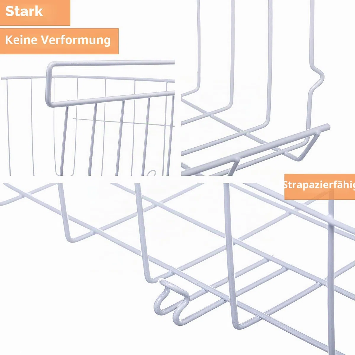 Unterregal Aufbewahrungskorb, 2er-Pack Unterregal Hängender Metalldraht Aufbewahrungskorb Organizer für Küche, Büro, Speisekammer, Bad, Schrank, Weiß