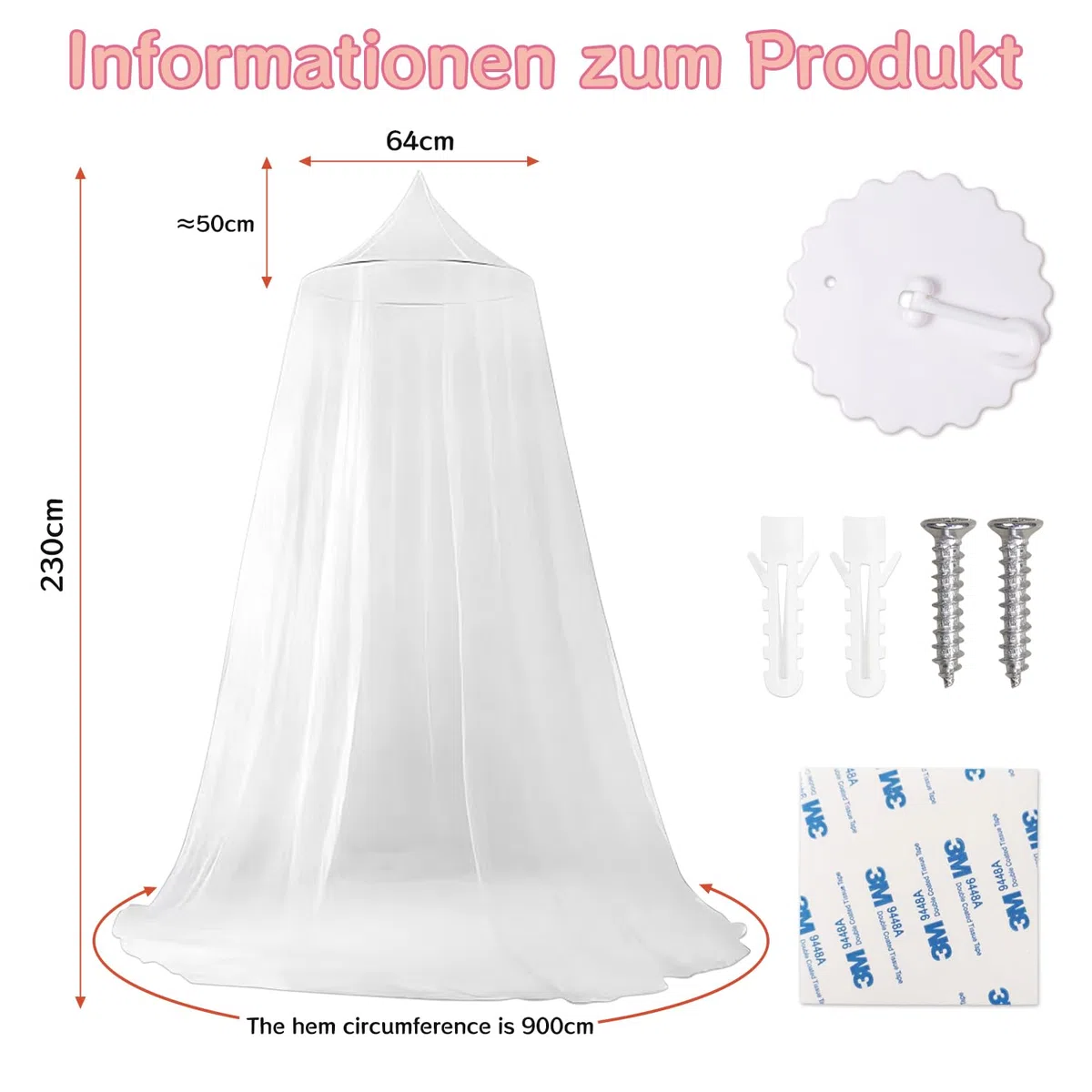 Moskitonetz Bett Baldachin, Moskitonetz für Reisen, Betthimmel Mückennetz Feinmaschiges, Moskitonetz Bett mit Moskitonetz Haken, Mosquito Net Bed für Zuhause und Camping Geeignet (Weiß)