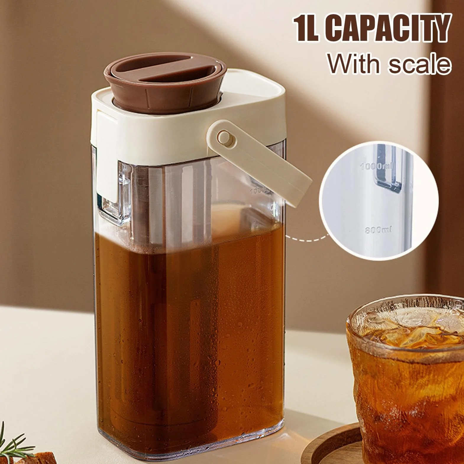 Cold Coffee Brewer – Großer Behälter für kaltgebrühte Kaffeemaschine, auslaufsicherer Behälter mit Griff, platzsparender Topf, Küchenutensilien für Getränke, Milch, Wasser, Limonade