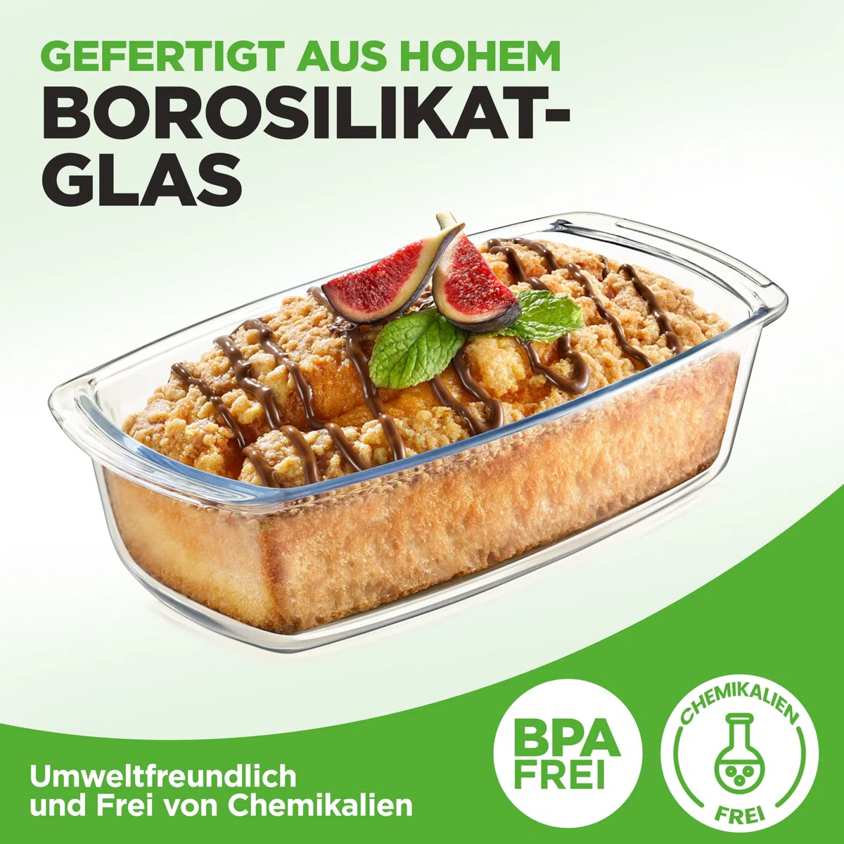 NutriChef Glas Brotbackform Mit Deckel 2er Set 1,8 L – Borosilikat Kastenform Luftdicht Stapelbar Für Backen, Aufbewahren und Meal Prep, Farblos