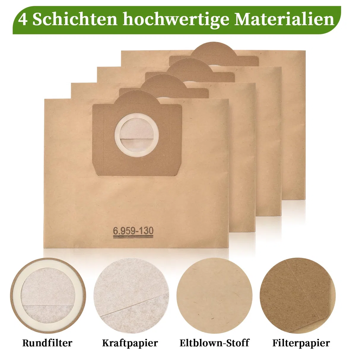 15 Stück Papierfilterbeutel für Kärcher 6.959-130.0, WD3 Staubsaugerbeutel Papier Filtertüten Beutel für WD3 1629 MV3 Premium A2201/2604/2251/2554/2504/2204 Filterbeutel Paperbags Staubsaugertüten