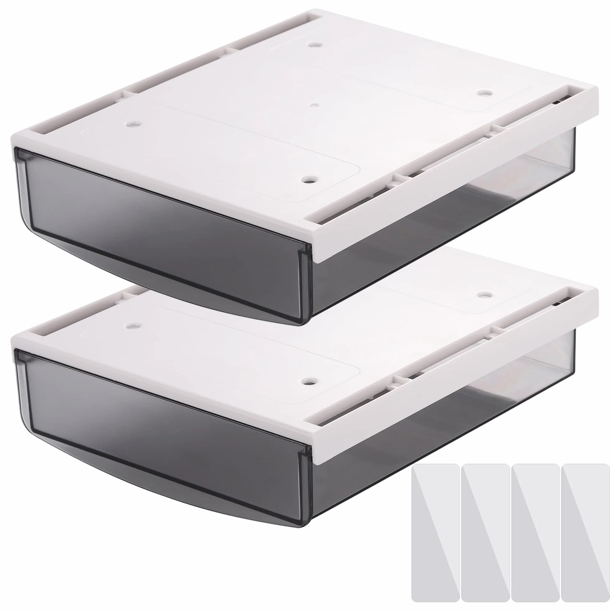 Fentar Schublade unter dem Schreibtisch, transparenter ABS, 2 Stück, ohne Perforation, langlebig, Klebstoff, Aufbewahrung von Schreibtisch