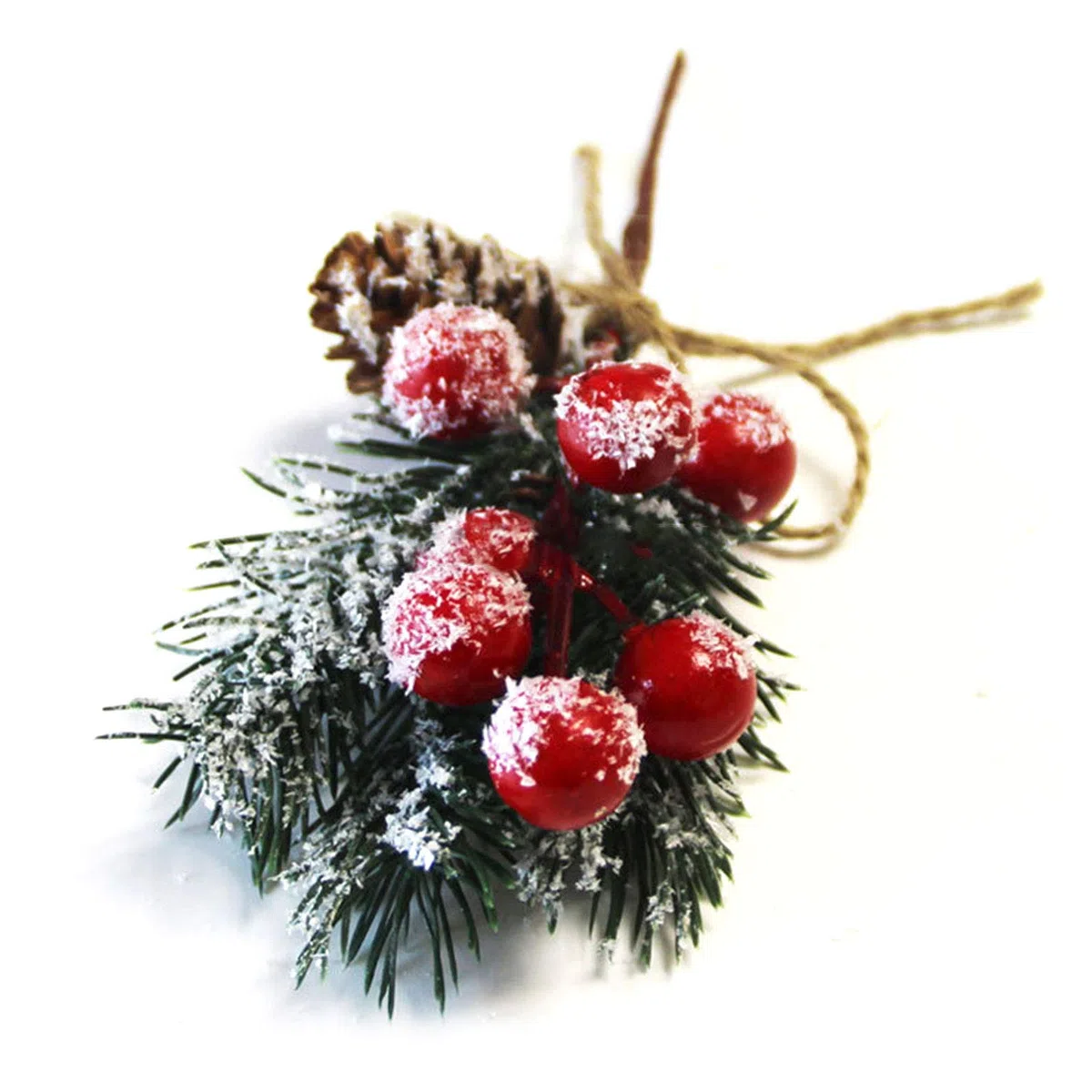 Tannenzweige, grüne Blätter, Tannennadeln, Beeren, Tannenzapfen, für Bastelarbeiten, immergrüne, Stechpalmen-Stiel, Weihnachtsdekoration (weiß), 10er-Pack, DB1561712HJX