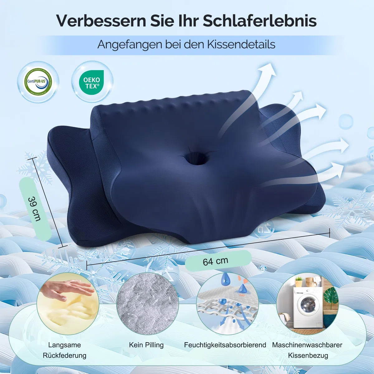 Nackenkissen Kopfkissen, Memory Foam Kissen Ergonomisches Kopfkissen, Nackenstützkissen für Seitenschläfer, Rücken und Bauchschläfer
