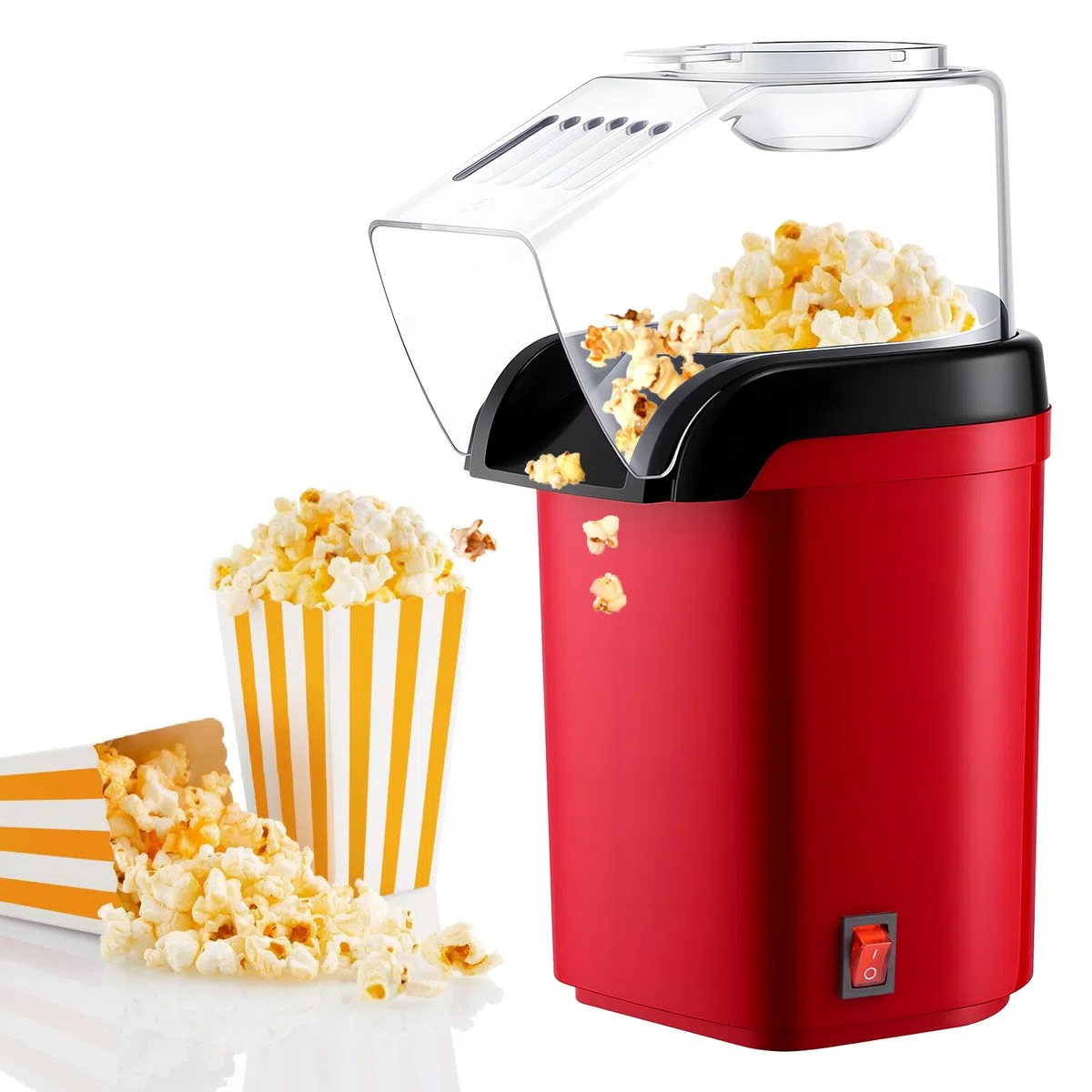 Heißluft Popcornmaschine, Mini Heißluft Popcorn Maker Ohne Öl, 1200w Popcornmaschine Klein, 3 Minuten Schnelles, One-Touch-Bedienung, Popcorn Maker für Zuhause Filme Fußballabend Weihnachten Partys