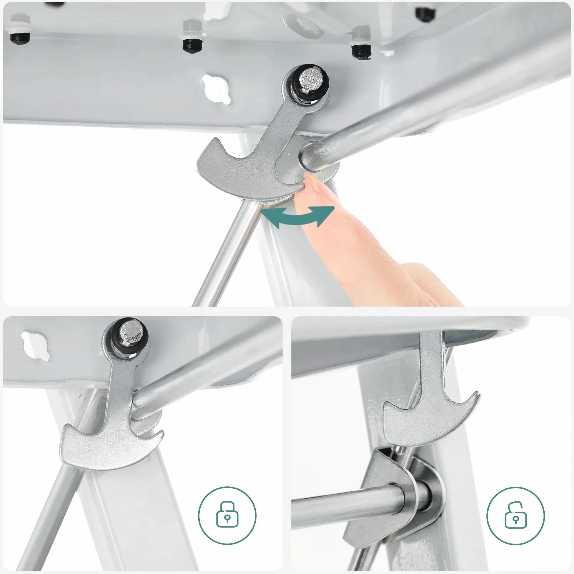 SONGMICS Tritthocker, Trittleiter, Klapptritt, einstufige Leiter aus Stahl, rutschfeste Trittfläche, bis zu 150 kg belastbar, Größe ausgeklappt 32 x 44 x 17,5 cm, weiß GSL01WT