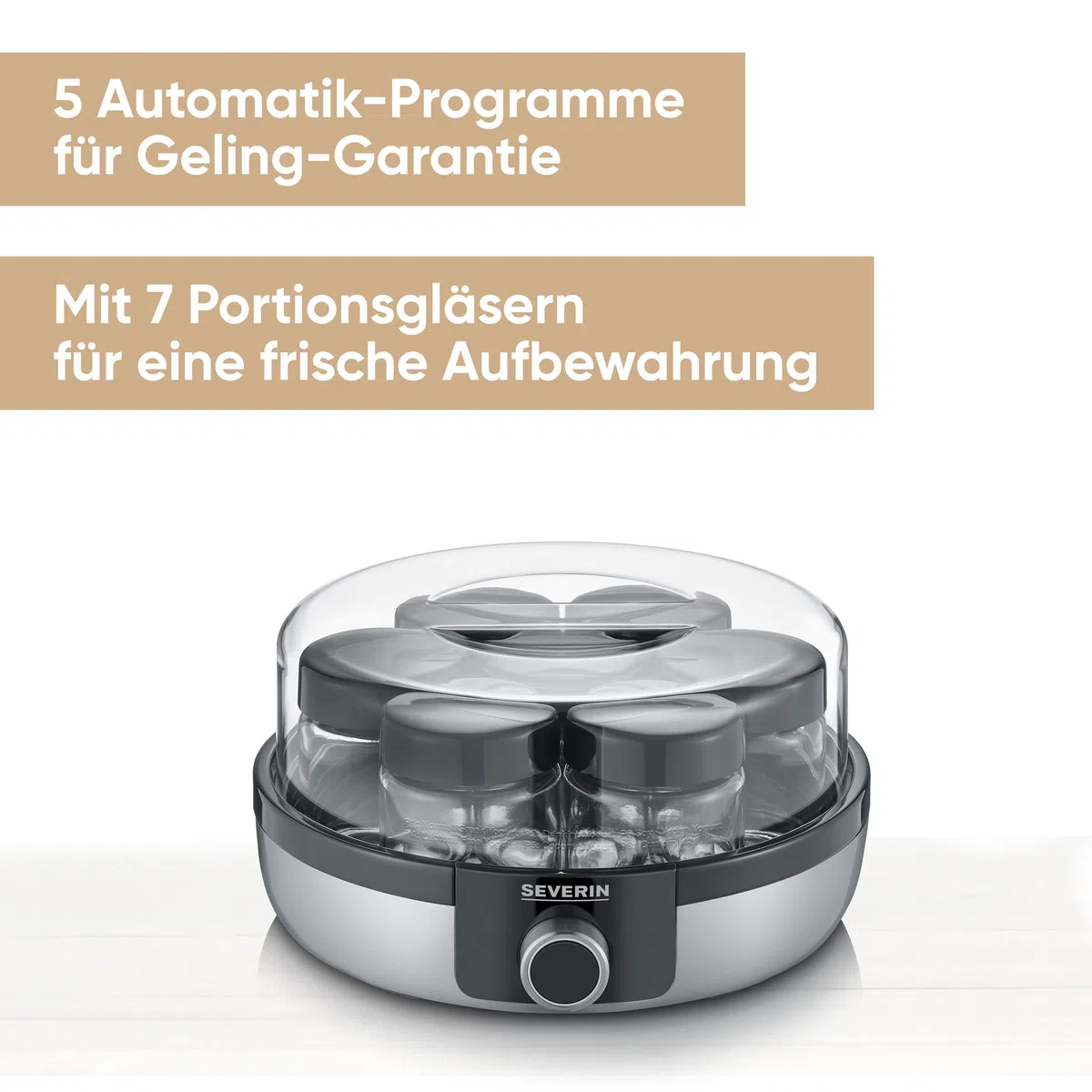 SEVERIN Joghurtbereiter, digitale Joghurtmaschine mit 5 Automatik-Programmen für selbstgemachten Joghurt, enthält 7 Joghurtgläser mit Deckel, JG 3521