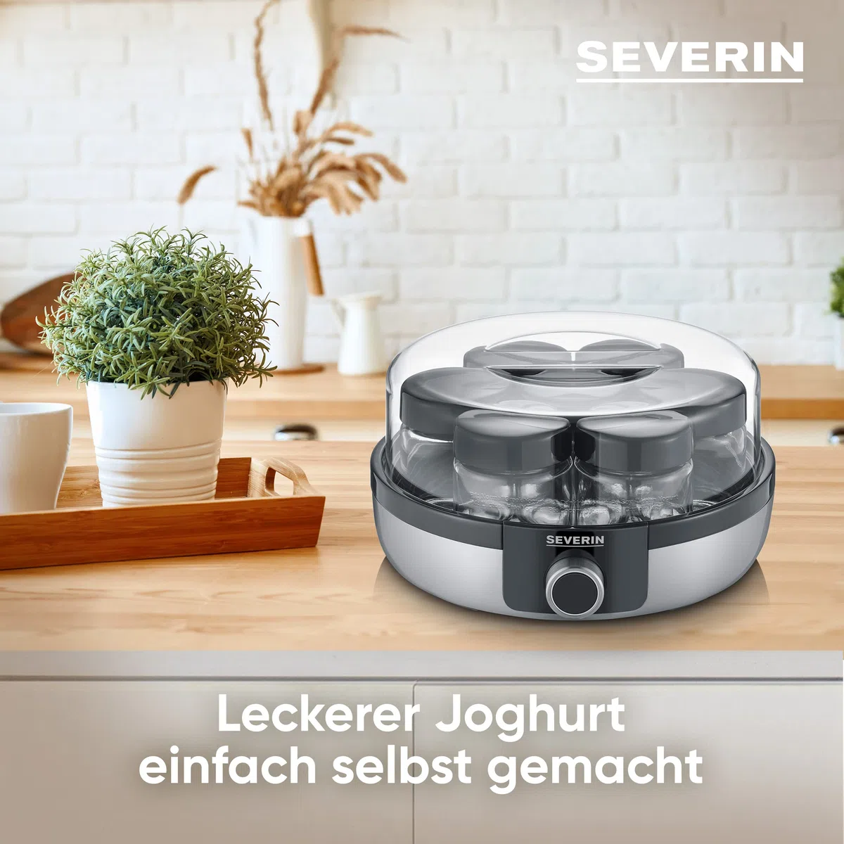 SEVERIN Joghurtbereiter, digitale Joghurtmaschine mit 5 Automatik-Programmen für selbstgemachten Joghurt, enthält 7 Joghurtgläser mit Deckel, JG 3521
