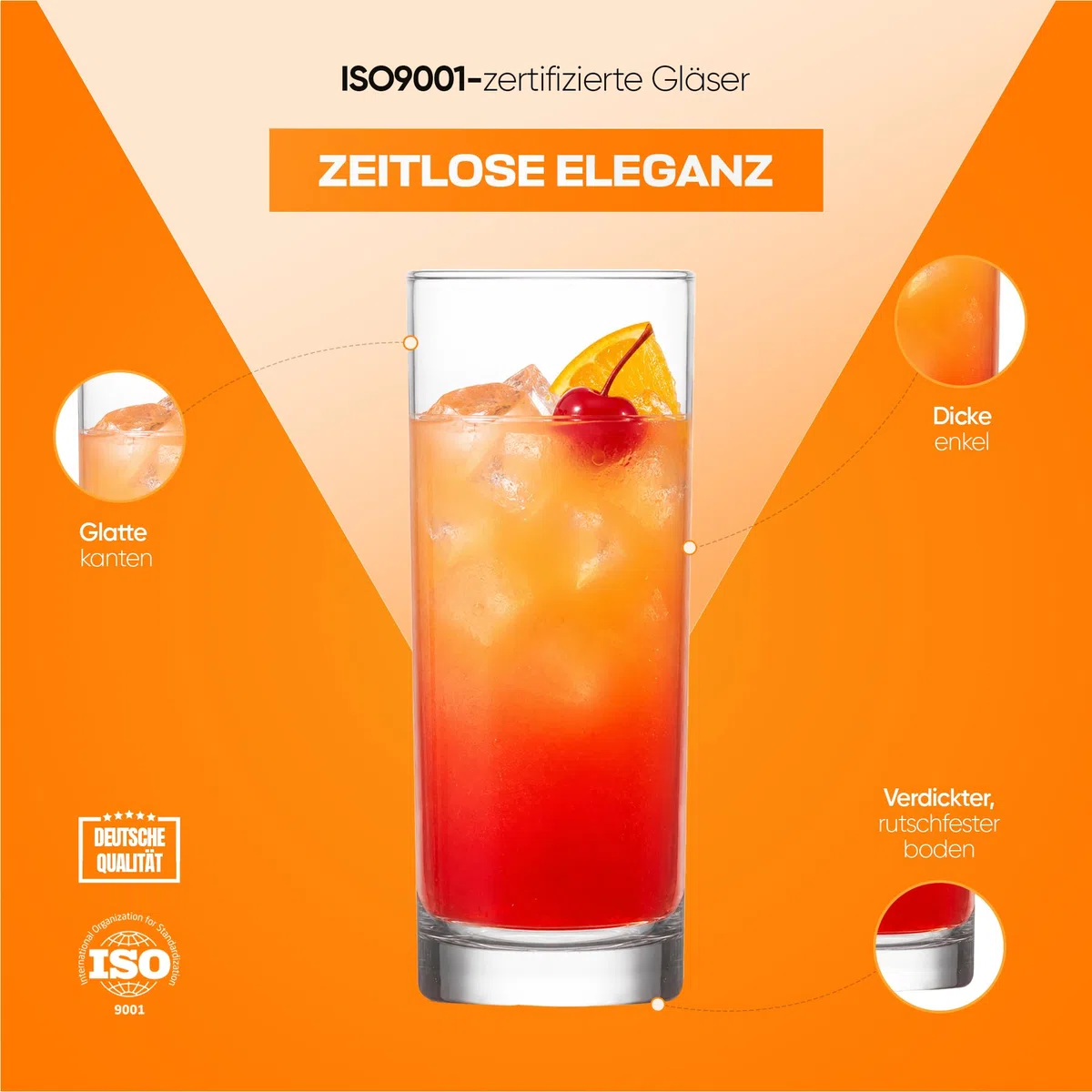 NORDIC SCHILLER Longdrinkgläser Cocktail Gläser 360ml, 6er Set%100 BLEI FREI Mojitogläser Spülmaschinenfest Trinkgläser Longdrinkglas Highballgläser Coktailgläser Caipirinha Gläser