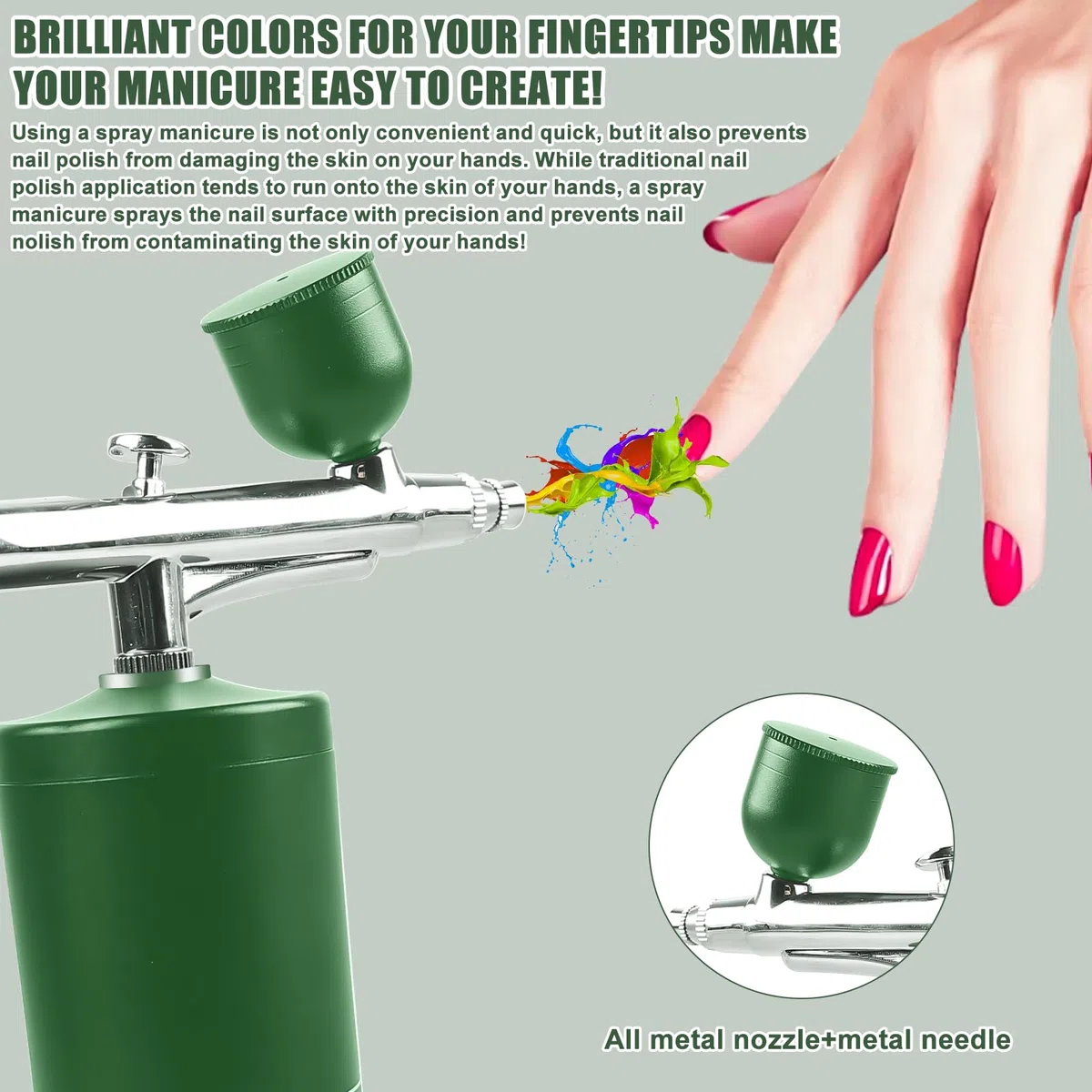 Airbrush Set Mit Kompressor Airbrushpistole Wiederaufladbare Spritzpistole Tragbares Air Brush Kompressor-Set Mit Düse Und Reinigungsbürsten, Für Kunst, Makeup, Modellfärbung, Nail Art - Grün