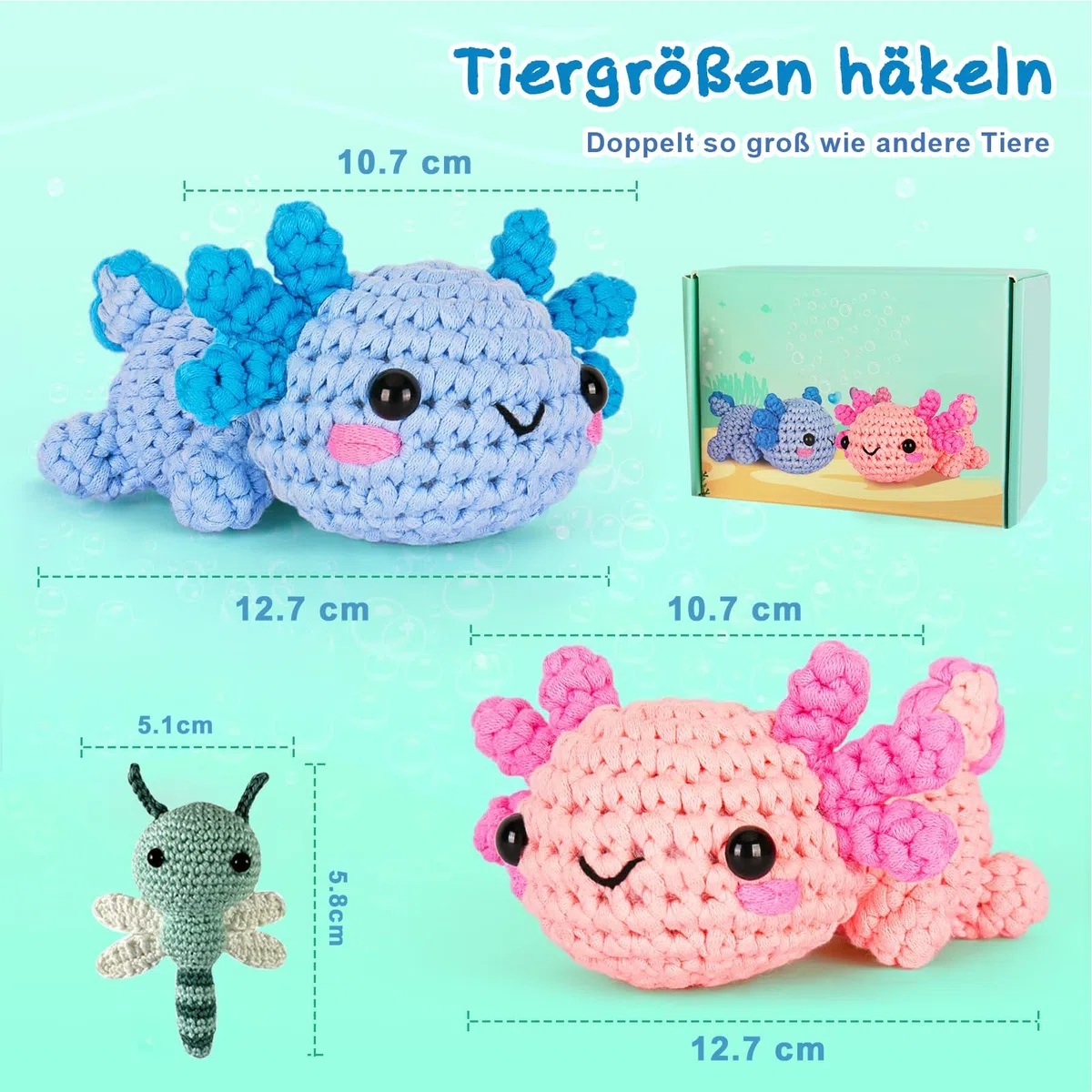 LYKTRIX Häkelset für Anfänger, 2Pack Häkelset Tiere und Strickset für Anfänger mit Videoanleitungen, Geeignet zum Häkeln für Kinder und Erwachsene ab 13 Jahren