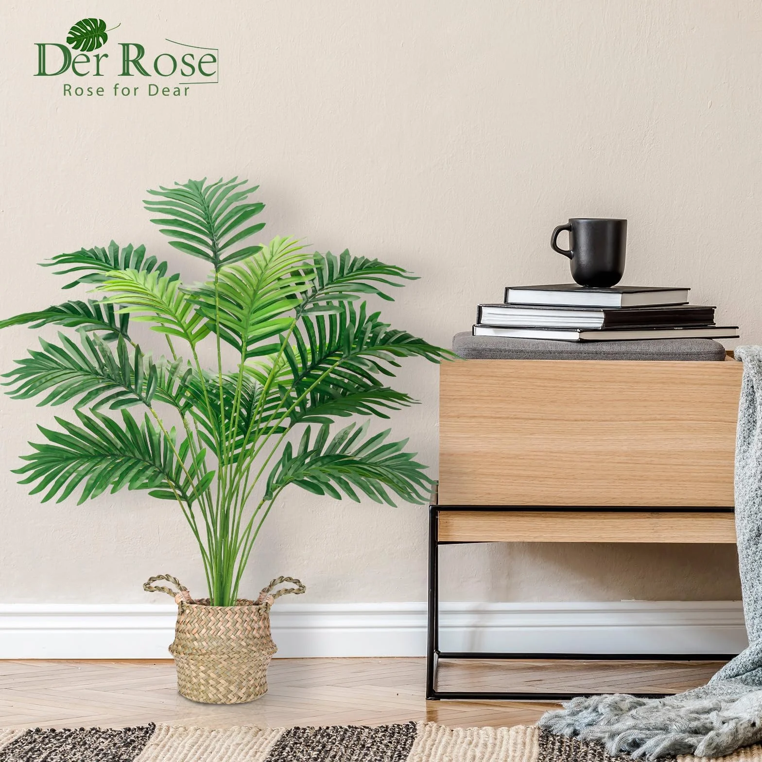 Der Rose Kunstpflanze Künstliche Palme 71cm Künstliche Pflanzen Kunstpflanzen Groß Fake Plant für Wohnzimmer Balkon Flur Boho Deko Außen