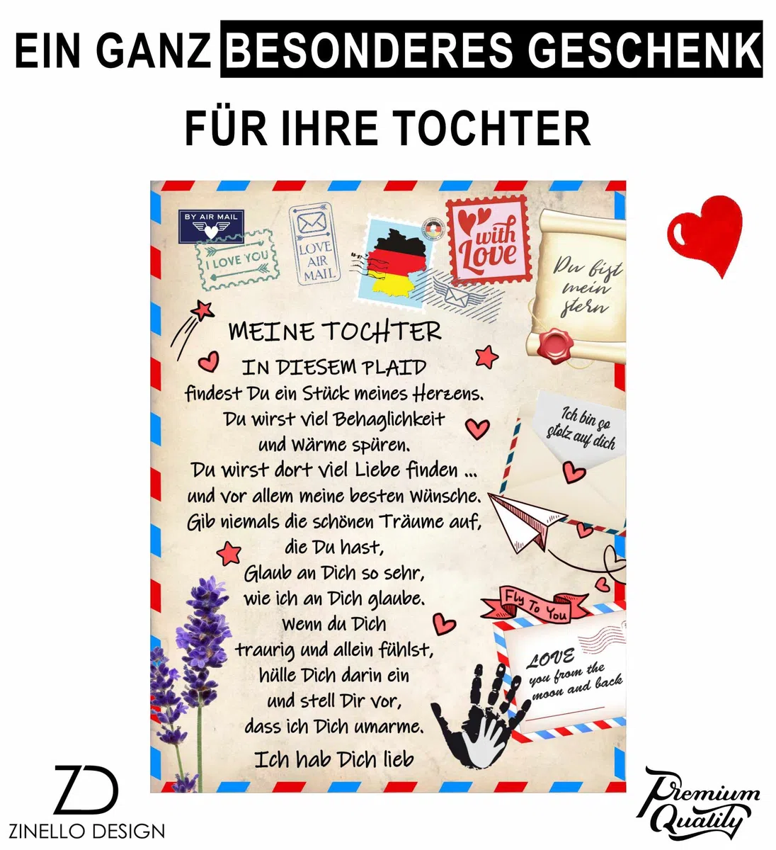 Süße personalisierte Decke zum Verschenken an Ihre Tochter. Originelle und praktische Geschenkidee zum Geburtstag Weihnachten Muttertag Hochzeit Bettüberwurf Heimdekoration