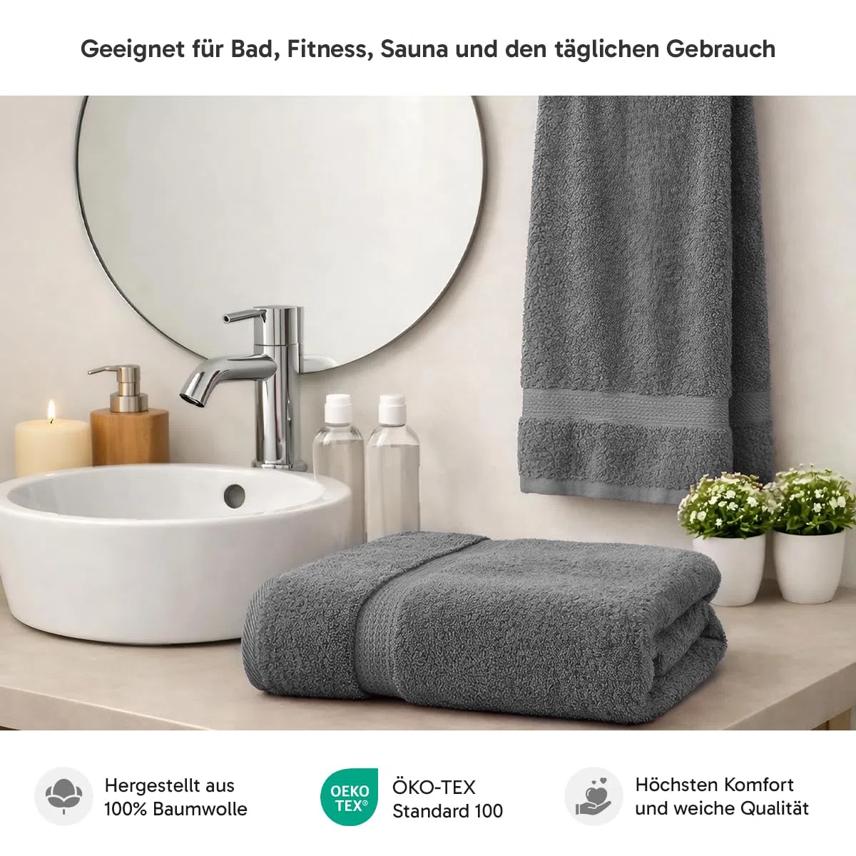 10er Set Waschhandschuhe Waschlappen | 16x21 cm | Anthrazit | Premium Qualität | 500g/m² | 100% Baumwolle | ideal für Reisen & Gym und Sport | Öko-TEX Standard 100