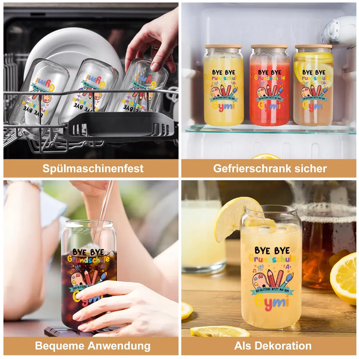 Joymaking Trinkgläser mit Deckel und Strohhalmen für Eiskaffee Cocktails Fruchtlikör Eistee Soda 17oz, Geschenke für Weiterführende Schule, Gymnasium Einschulung, 5 Klasse Geschenk Mädchen Jungen