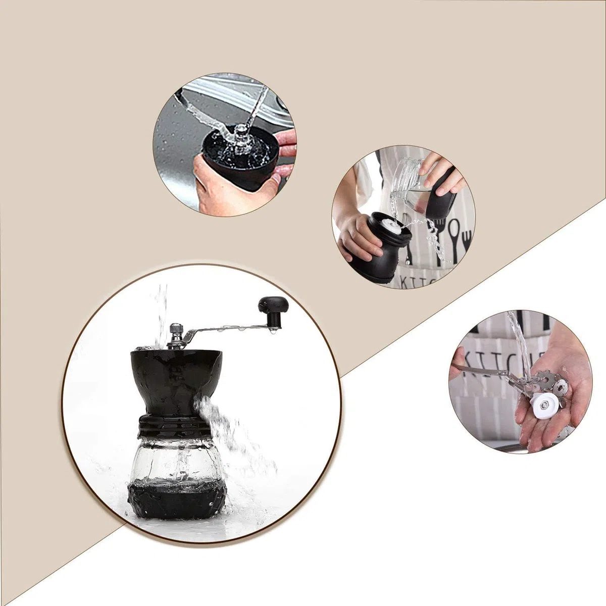 PARACITY Kaffeemühle mit Keramikmahlwerk, Kaffeemühle manuell, mit 2 Gläsern (je 11 oz) Edelstahlgriffe, kaffeemühlen für Filterkaffee, Espresso, French Press