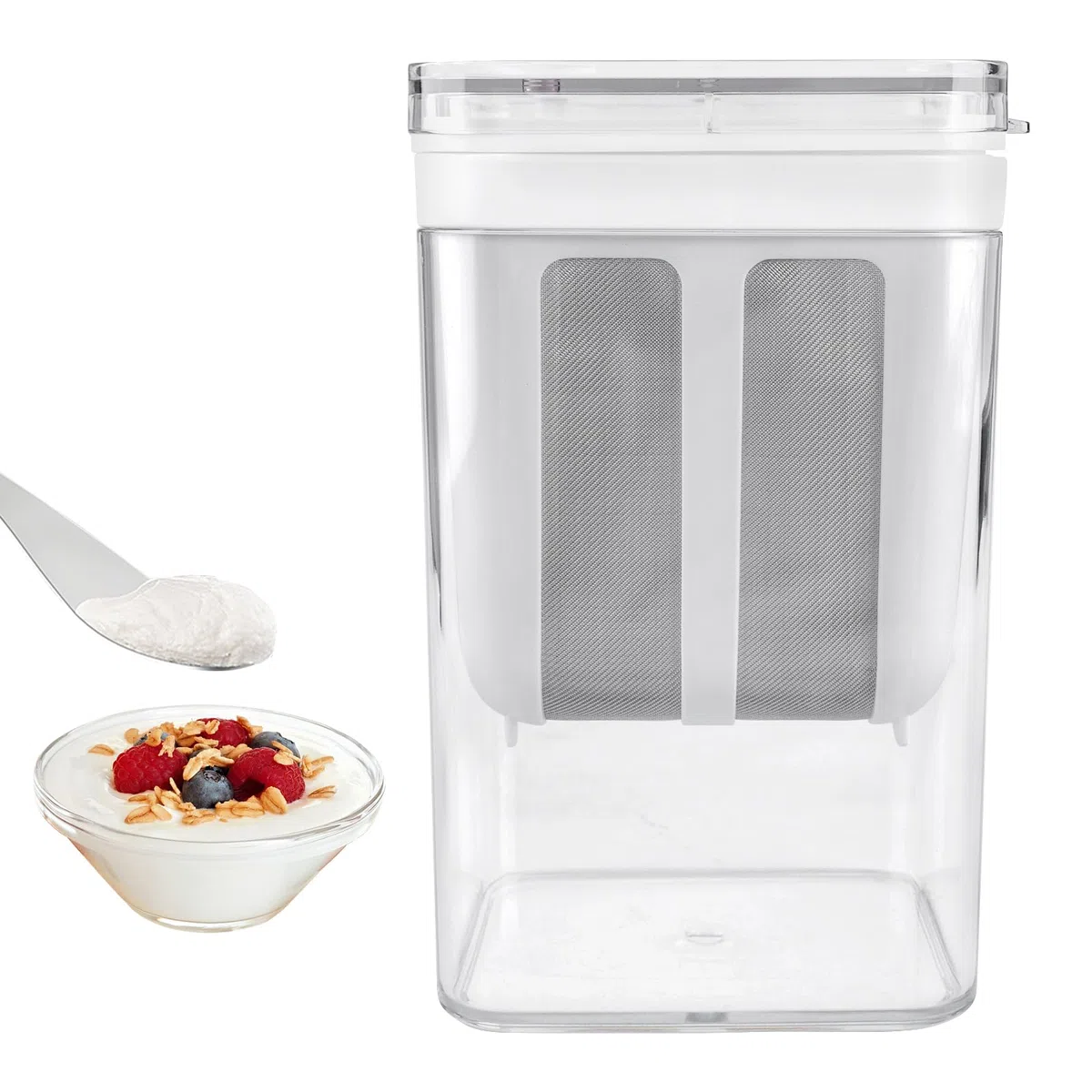 BYZESTY Frischkäsebereiter, Joghurt Sieb Mit Deckel, Waschbar Molkeabscheider, Wiederverwendbarer Feine Filtersiebe, 1100ml Feinmaschiges Joghurt Sieb, Joghurtbereiter Für Milch, Saft, Küchenzubehör