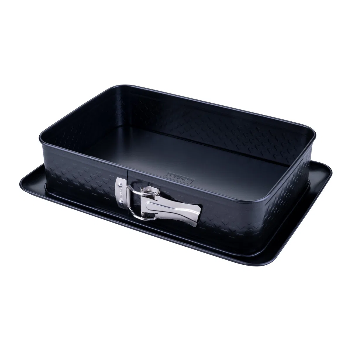 Zenker Rechteck-Springform 28 x 18 cm – Ideal für Valentins- & Muttertag, mit einzigartiger Herz-Prägung, PFAS-frei, Made in Germany, Schwarz