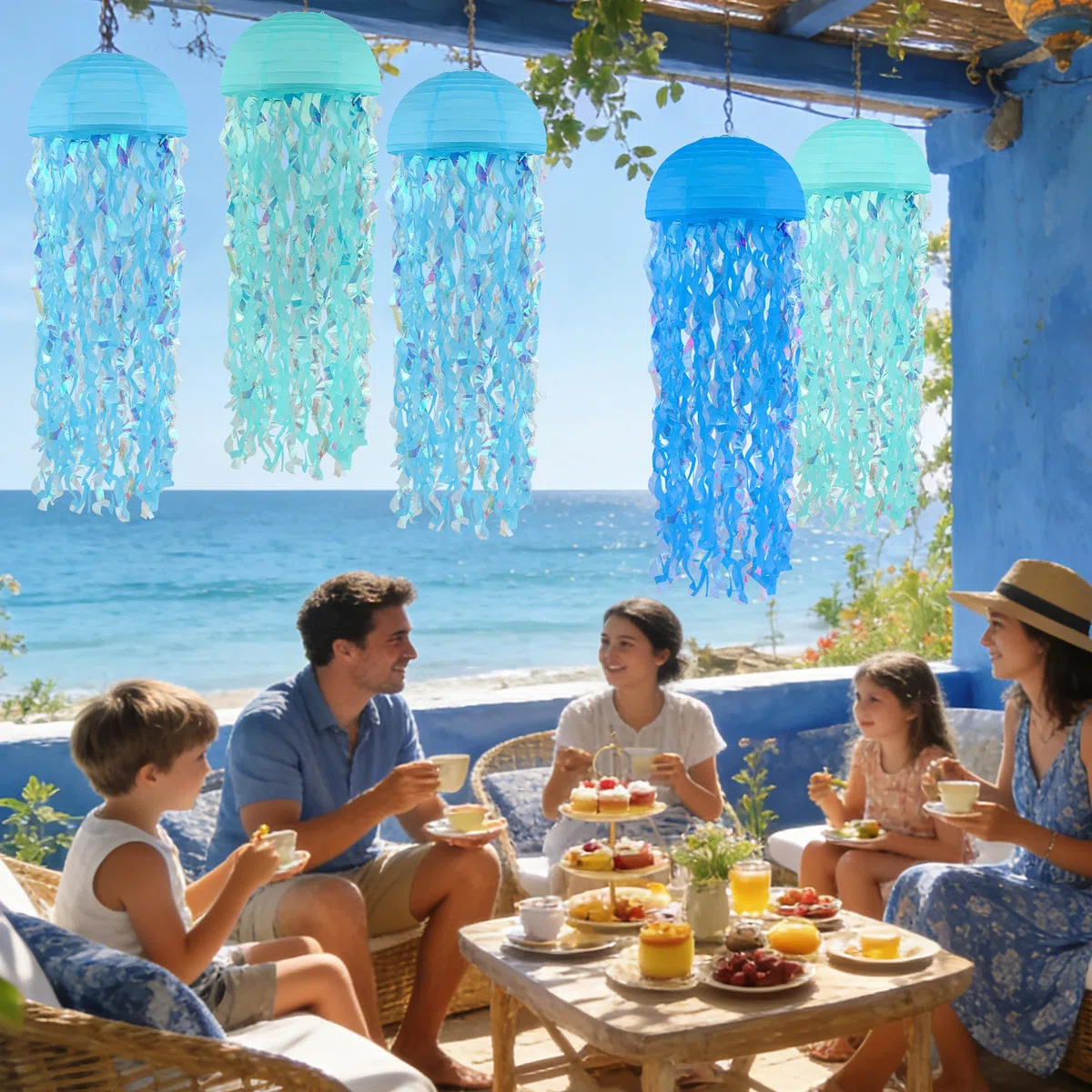 6 Stück Quallen Papierlaternen Ozean Lampions - Lampenschirm Unter dem Meer Geburtstag Deko, Meerjungfrau Ozean Thema Party Lieferungen, Partydekorationen für Geburtstag Feier (Blau)