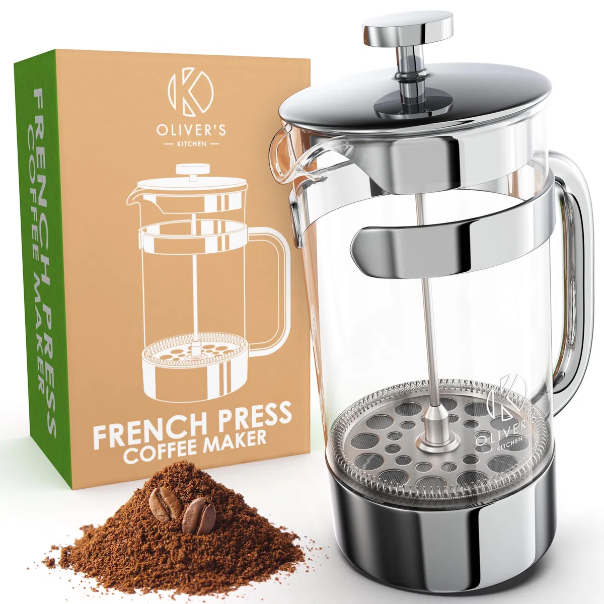 Oliver's Kitchen® French Press 1 liter - Eleganter Kaffeebereiter aus Glas - Kaffee Maschine für authentischen Kaffeegenuss - Hitzebeständig und praktisch