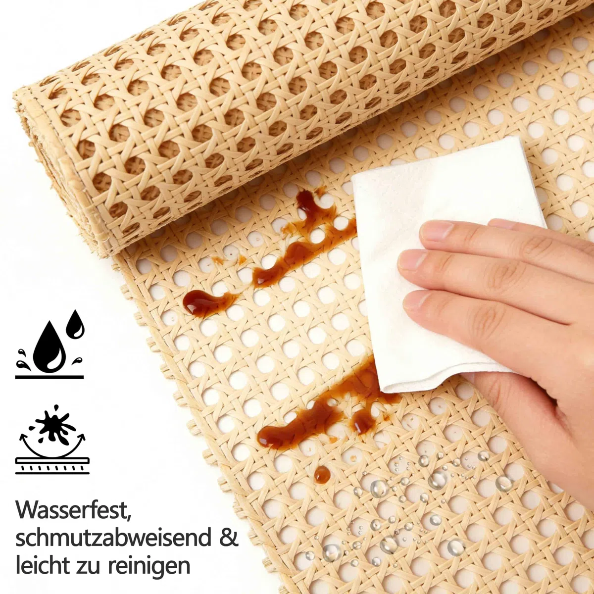 Wiener Geflecht 40x150 cm, HATOVI wasserdichtes PE-Rattan, handgemachtes Sternanis-Muster, flexibel schneidbar für Möbel-Renovierung & DIY-Deko