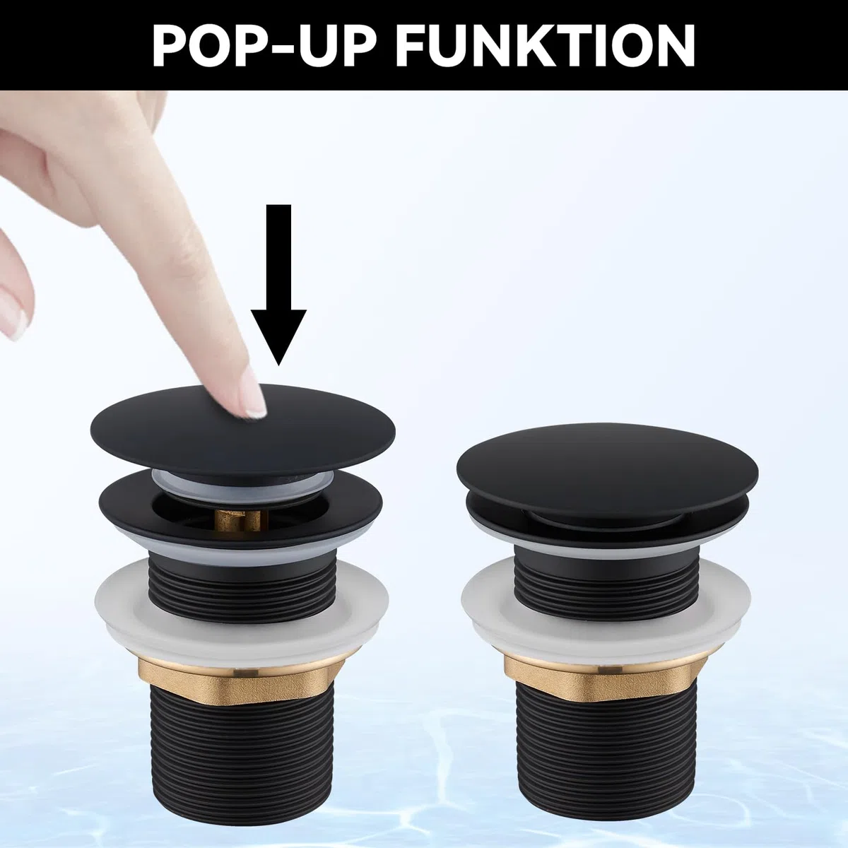 Ablaufgarnitur Waschbecken Schwarz ohne Überlauf, Pop Up Ventil Ablaufgarnitur für Waschtisch Universal 1 1/4 Zoll, Ablaufventil Badezimmer Waschbeckenstöpsel