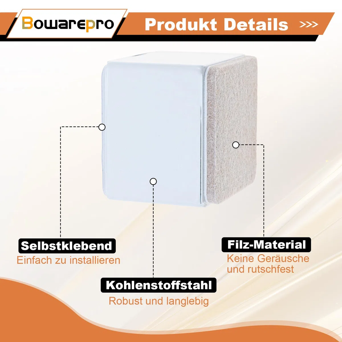 4 Stück Karbonstahl Möbelerhöhung 5 cm Hoch, Selbstklebende Möbelerhöhung, 60x52mm, Möbelfüße zum Kleben, Möbelerhöher für Sofa Couch Tisch Schrank Bett Schreibtisch Erhöhung (Weiß/Quadrat)