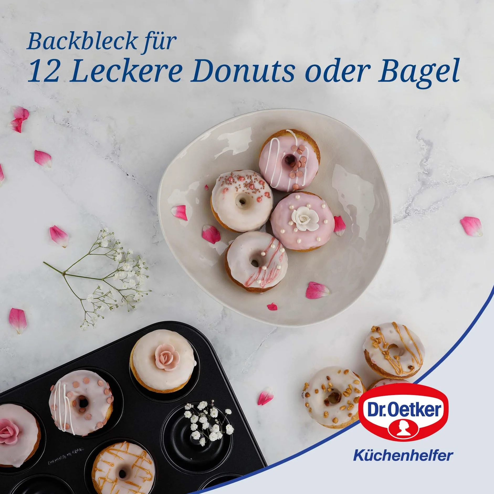 Dr. Oetker 12er Donutbackform TRADITION, Donutform mit Antihaftbeschichtung, hochwertige Backform mit ausgezeichneter Wärmeleitung, Form für gleichmäßig geformte Donuts (Farbe: Schwarz)