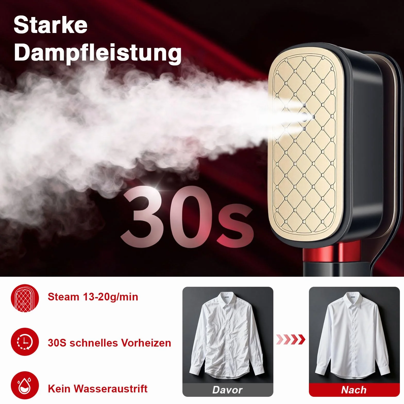 ERWEY Dampfglätter, Steamer Dampfglätter 1000W, 3-in-1 Reisebügeleisen 20s Schnelles Aufheizen Steamer, 1.8M Kabellänge Steamery, 180° Flip Handle Design für Reisen Home, Schwarz