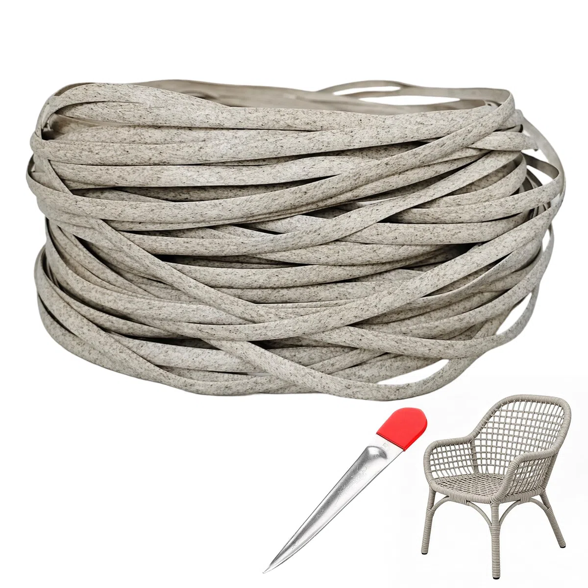 DASIAUTOEM Kunststoff Gewebtes Rattan, 65m Reparatur-Set für Rattan-Gartenmöbel mit Webwerkzeug, Flach Gewebtes PE-Rattans für Outdoor Möbel, Garten, Terrasse, Tisch, Sitzbank Sehr langlebig (C)