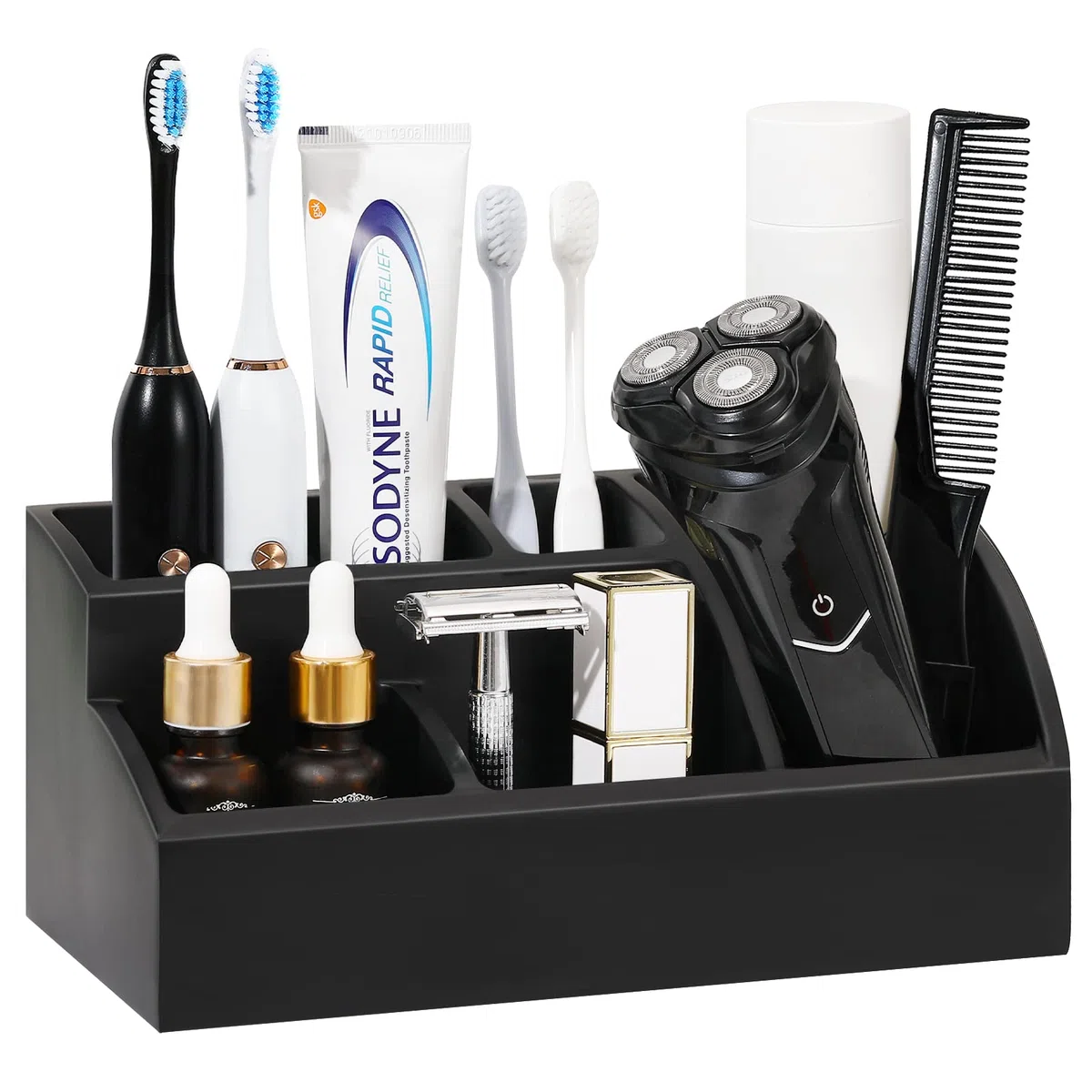 Luxspire Zahnbürstenhalter, 5 Fächer Elektro Zahnbürsten Halter Organizer Familie Zahnputz Halterung Große Kapazität Zahnputzhalter Make Up Organizer für Familien Zahnpasta Shaver Herren, Mattschwarz