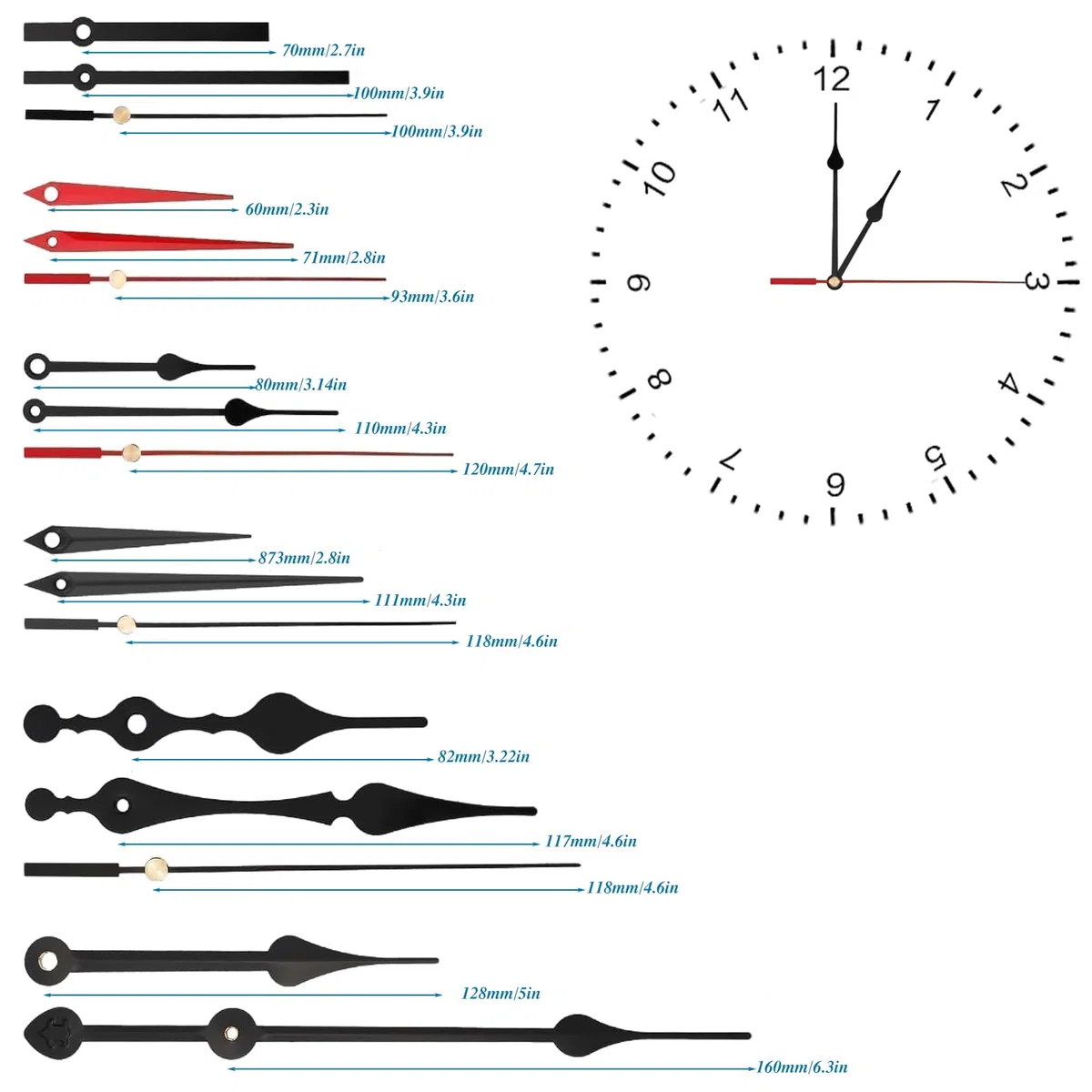 9 Stücke Uhrwerk für Wanduhr, Geräuschloses Uhrwerk Set, Uhrwerke zum Selbsteinbau mit 12 Dekorativen Zeiger, Uhrwerk mit Zeiger, Quarzuhrwerk Uhrlaufwerk Ersatzteile Mechanismus für DIY Uhrenbau