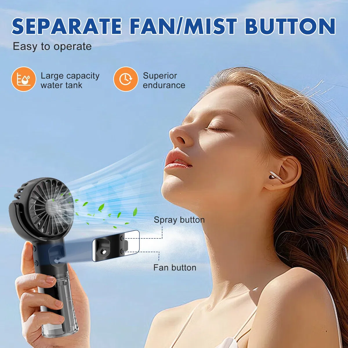 Handventilator mit Wasserkühlung, Tragbarer Handventilator USB Wiederaufladbarer, 4 Geschwindigkeiten, Mini Ventilator mit Wasserkühlung Hand, Ventilator Akku Hand Fan für Reisen Büro (Schwarz)