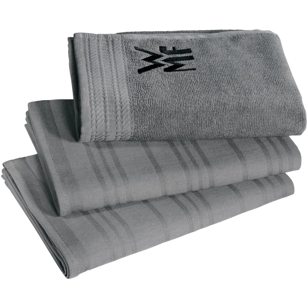 WMF Küchenhandtuch-Set 3-teilig, Baumwolle Küchentücher, 2 Geschirrtücher, 1 Handtuch, Geschirrhandtuch, geprüft auf Schadstoffe, fusselfrei, besonders weich, Logo